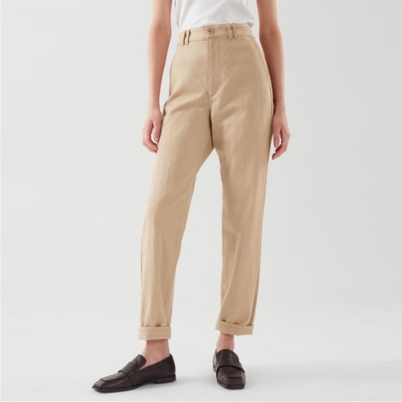 COS Tapered Fit High Rise Beige Business Casual Chinos Trousers Pants - Picture 1 of 10